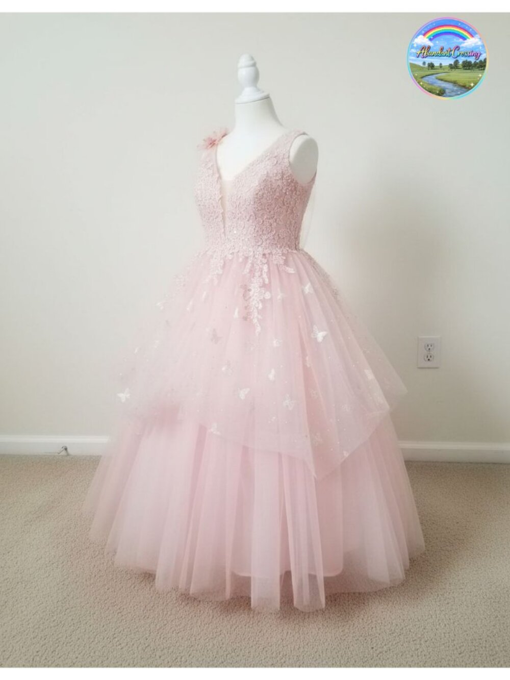 Girls Sequin Butterfly Flower Girl Dress Tulle Pageant Gown